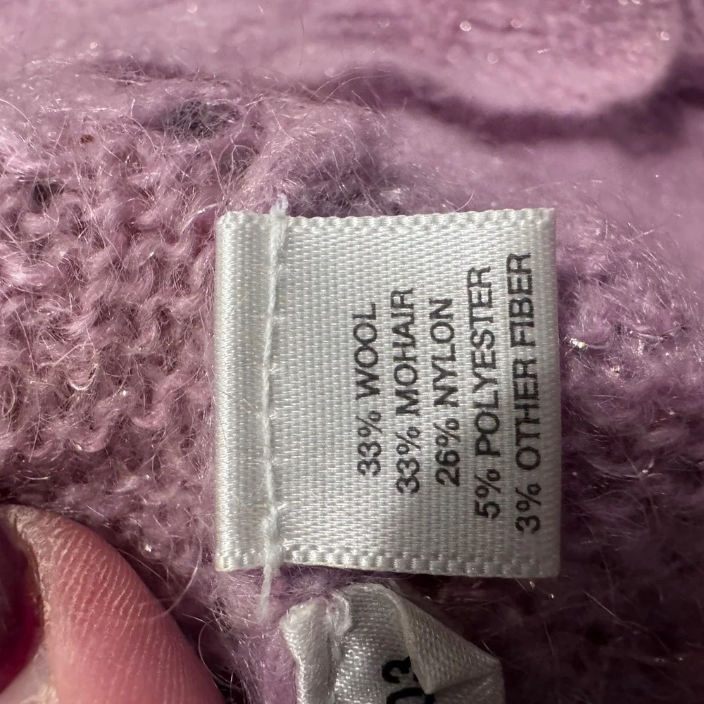 Vintage Lavender Mohair Wool Pointelle Scalloped Off Shoulder 90s Y2K Sweater XS - Picture 4 of 7